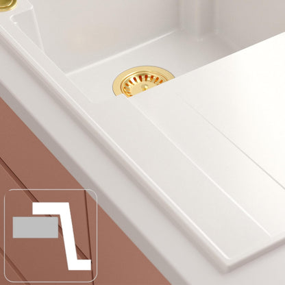QUADRON Dubbele spoelbak wit, EVAN 121 GraniteQ, keukenspoelbak, 2 granieten bakken 1160 x 500 x 210 mm, open spoelbak Push 2 met sifon met afdruiprek, PVD-koperen elementen