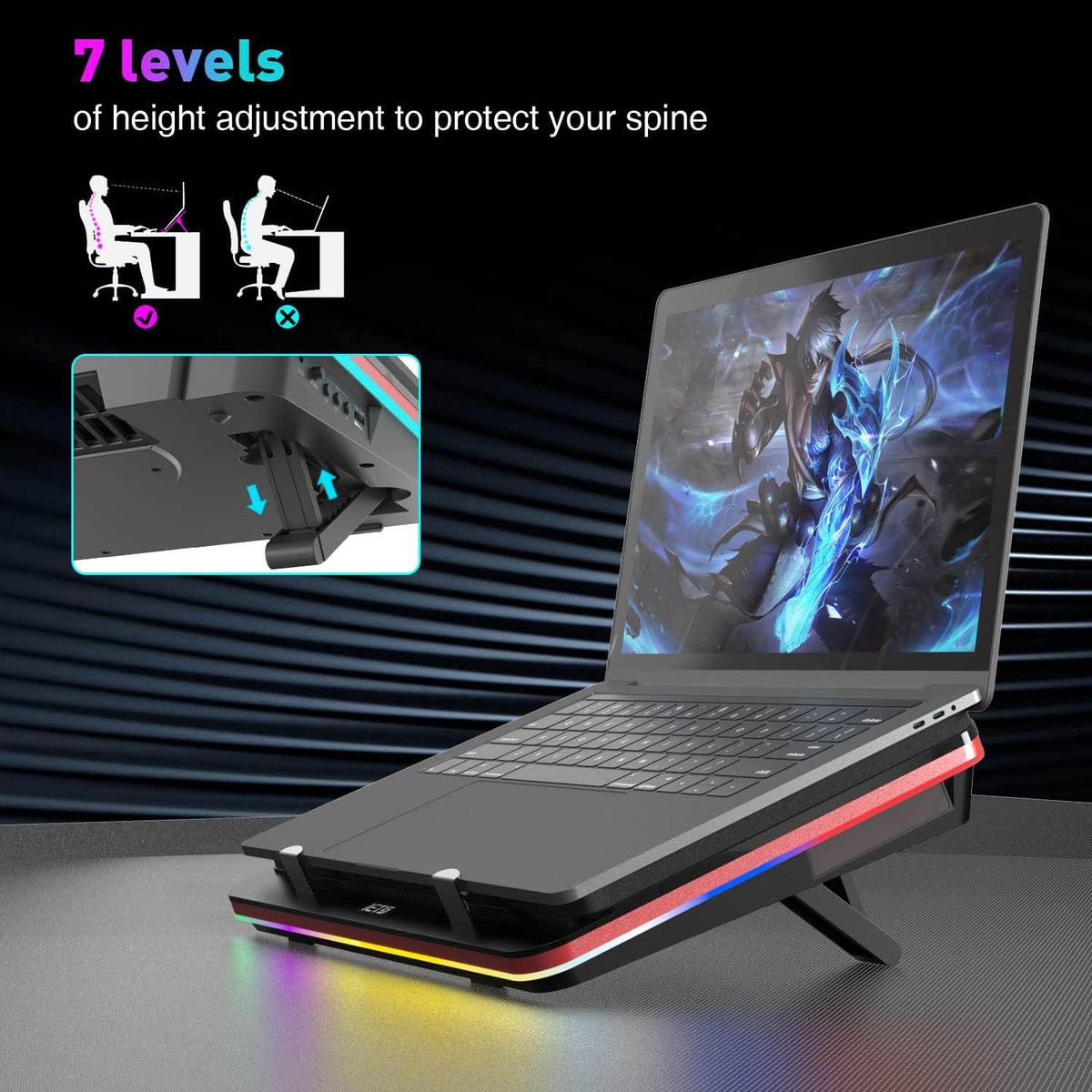 Laptopkoeler – Laptop Cooling Pad – Koelstandaard – Gaming Koeler – Ventilator Koeler – Krachtige Turbo Fan 5000 RPM – RGB Verlichting Met Variabele Snelheid