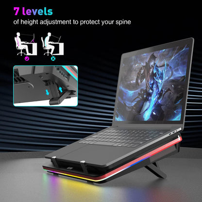 Laptopkoeler – Laptop Cooling Pad – Koelstandaard – Gaming Koeler – Ventilator Koeler – Krachtige Turbo Fan 5000 RPM – RGB Verlichting Met Variabele Snelheid