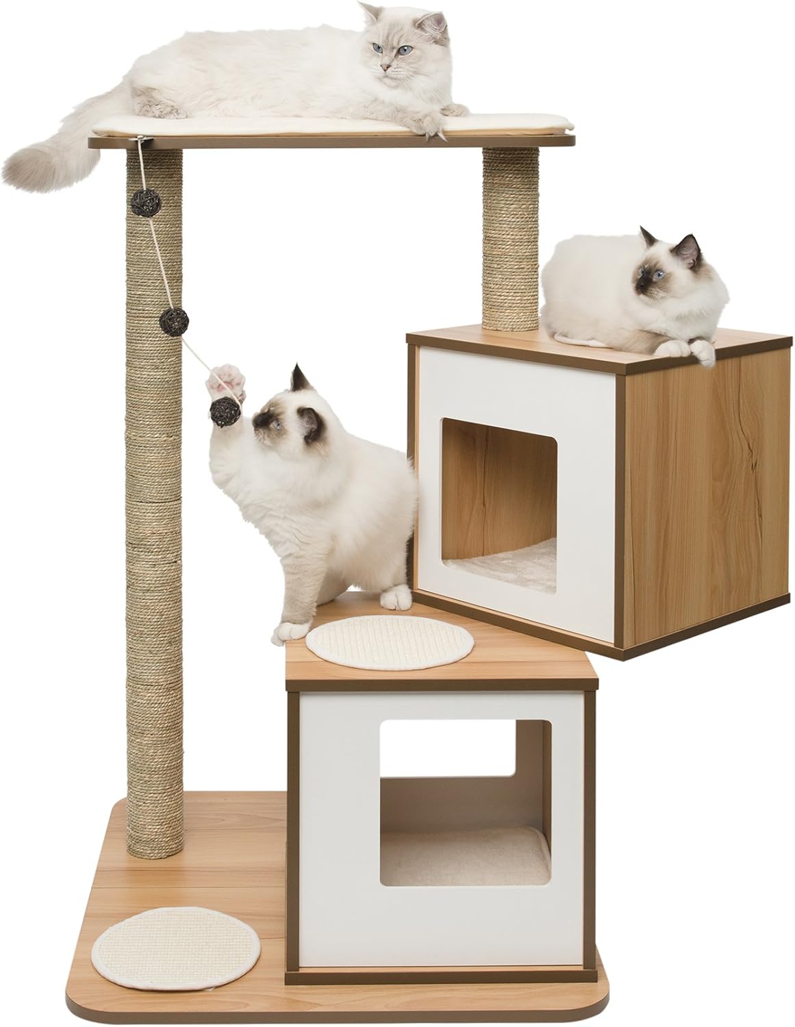 Kattenmeubel – Kattenhuis – Krabpaal – Kattenkubus – Krabmeubel – Dubbele Cubes Met Platform – Natuurlijke Zeegras Krabpalen – Verwijderbare Kussens Met Geheugenfoam