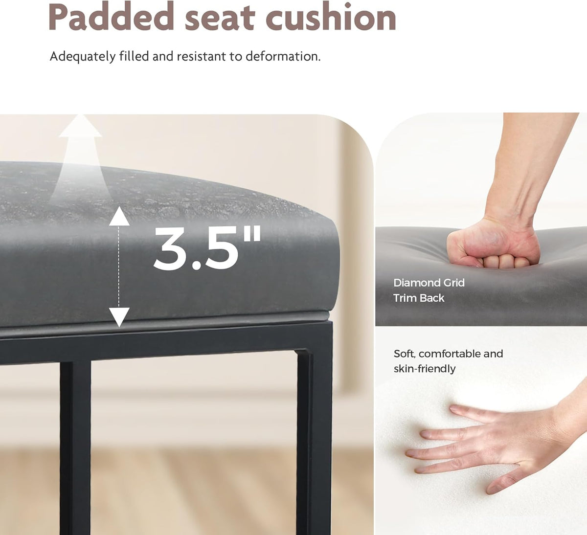 ALPHA HOME 2 Bar Stools with Footrest Kitchen Chairs PU Leather Backless Stool Bar Stool Bistro Stool for Indoor Outdoor Dining Home Bar Coffee Chairs (Grey)