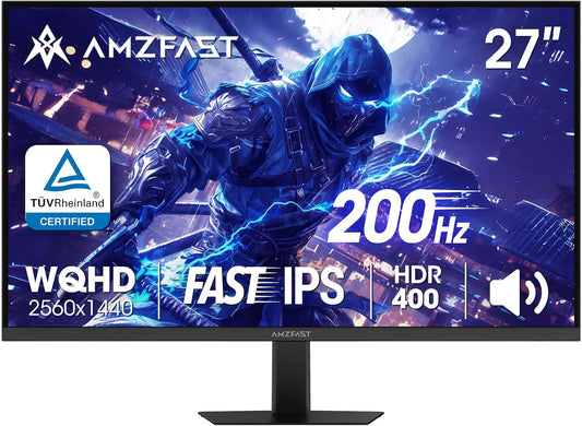 Amzfast 27 inch gaming display QHD 2560 x 1440 200 Hz, Fast IPS scherm, sRGB 132%, HDR 450cd/m², geïntegreerde luidsprekers, 1MS MPRT, VESA 100X100, HDMI 2.0/DP 1.4 - AMZG27F5Q