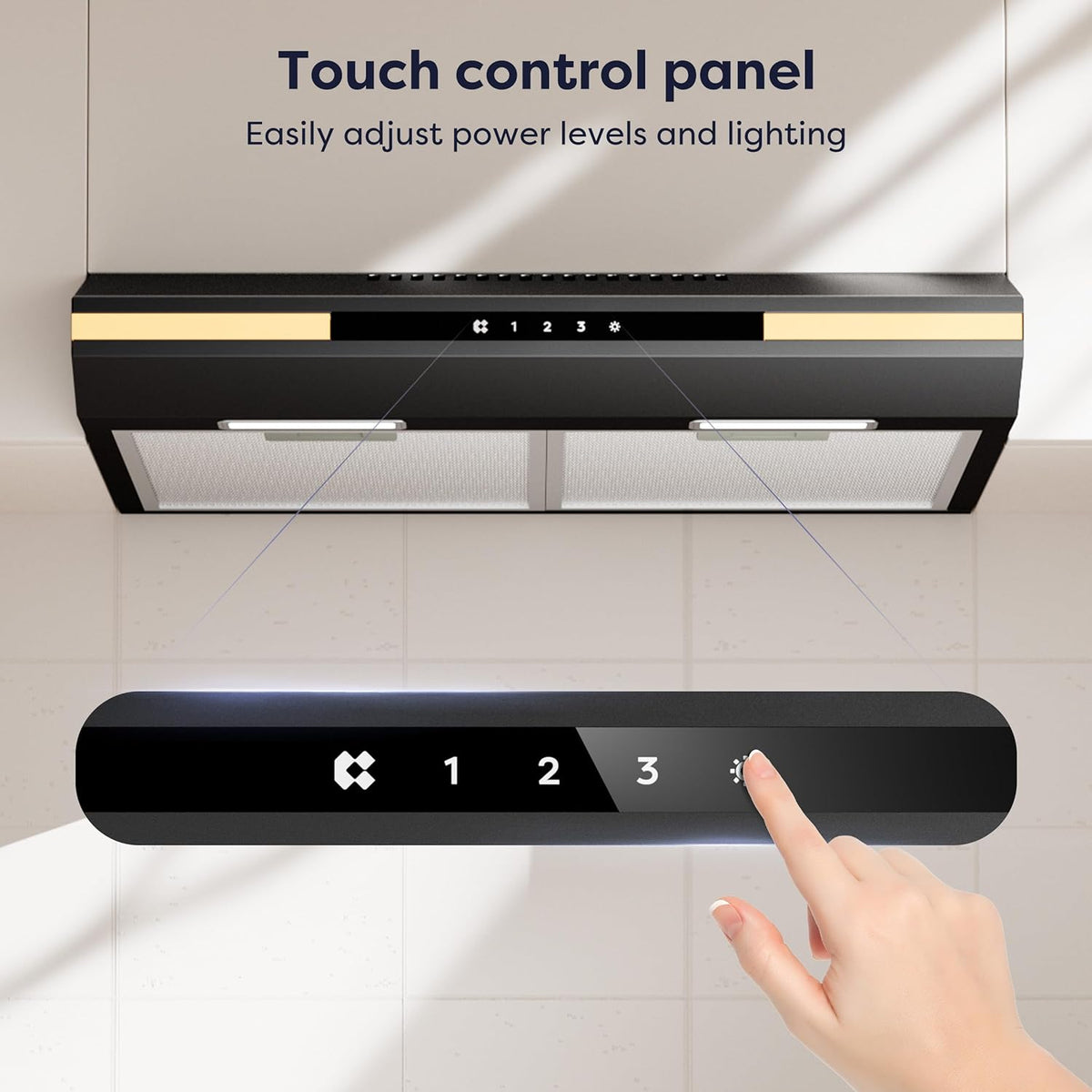 CIARRA CBCB6921 A+ Afzuigkap 60cm onderbouw 3 snelheden 300 m³/u zwart inbouwafzuigkap met touchbediening,afvoerstand en recirculatie afzuigkap met koolstoffilter CBCF011