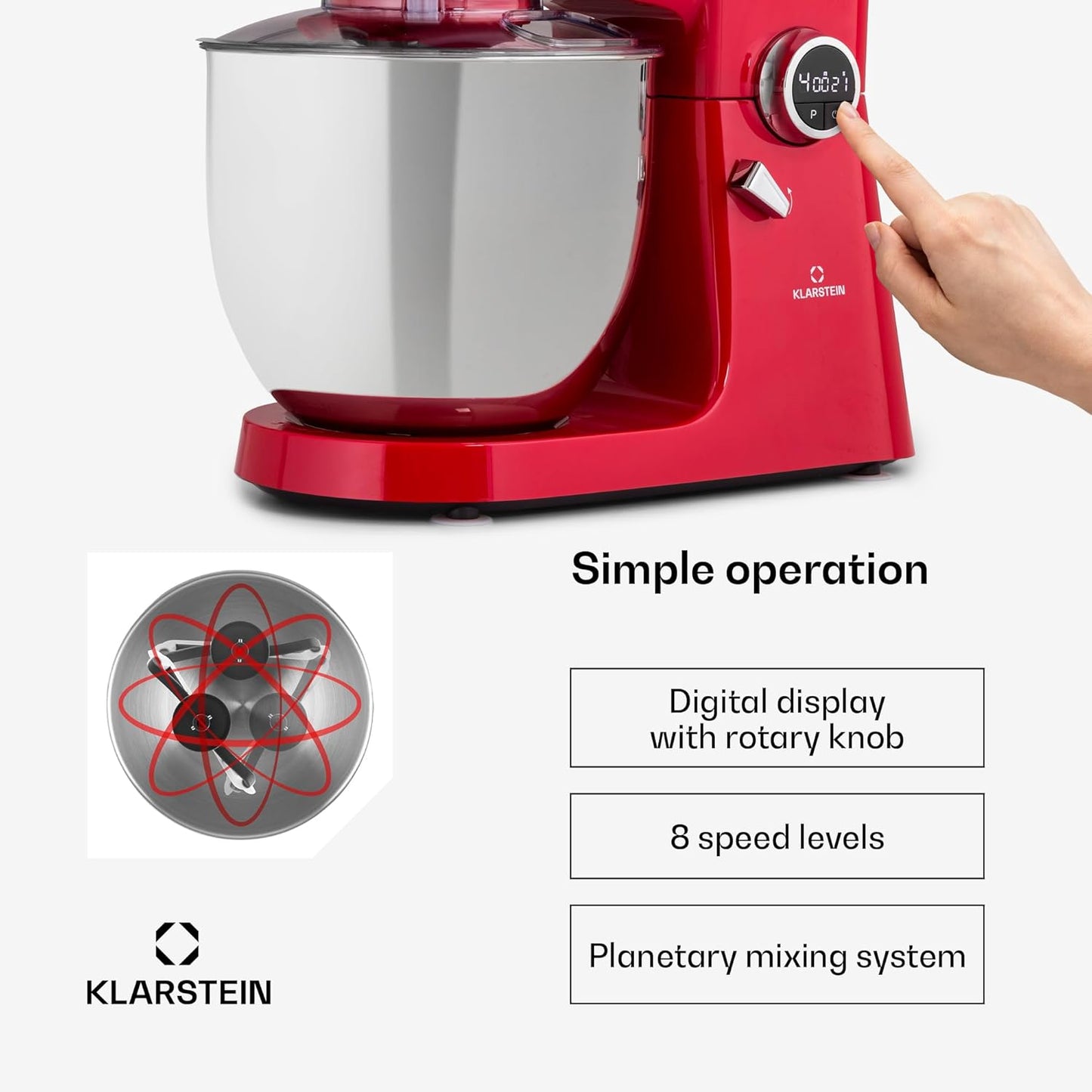 Klarstein Keukenmachine, universele keukenmachines, 3-in-1 keukenmachines, roerapparaten en mixers, deegmachine met vleesmolen, keukenmachine, 2000 watt deegmachine, kneedmachine, 10 liter kom