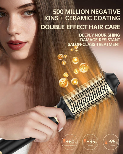 6-In-1 Airstyler Zwart – Föhnborstel – Haardroger – Volumeborstel – Air Krultang – Dual Voltage 110-240 V – 110.000 Omw/Min, 30 M/S En 500 Miljoen Negatieve Ionen