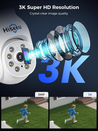 Hiseeu 【PTZ+10CH Monitor 3MP PTZ draadloos beveiligingscamerasysteem met 10 HD-monitor, 10CH 5MP NVR met 1 TB HDD, 4 STKS 360 ° PTZ-camera's Outdoor WiFi, Kleur Nachtzicht, 2-weg audio, APP & PC-afstandsbediening
