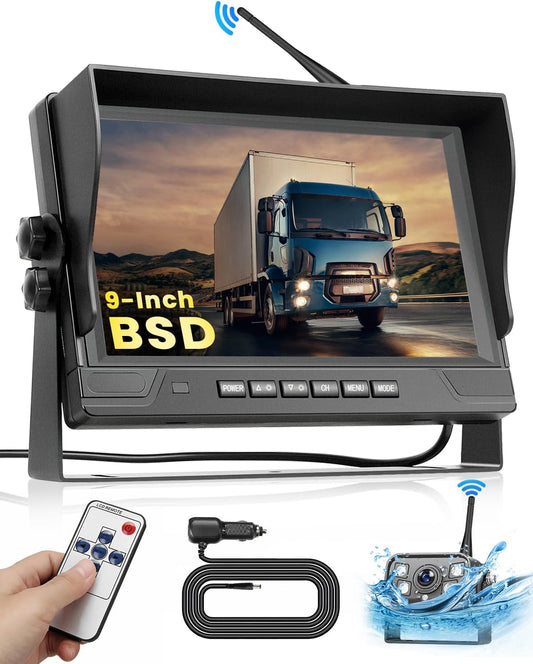 Achteruitrijcamera – Draadloze Camera – Parkeercamera – Blindspot Camera – Achteruitrijsysteem – 9 Inch IPS Scherm – IP68 Waterdicht & Nachtzicht - QUORE