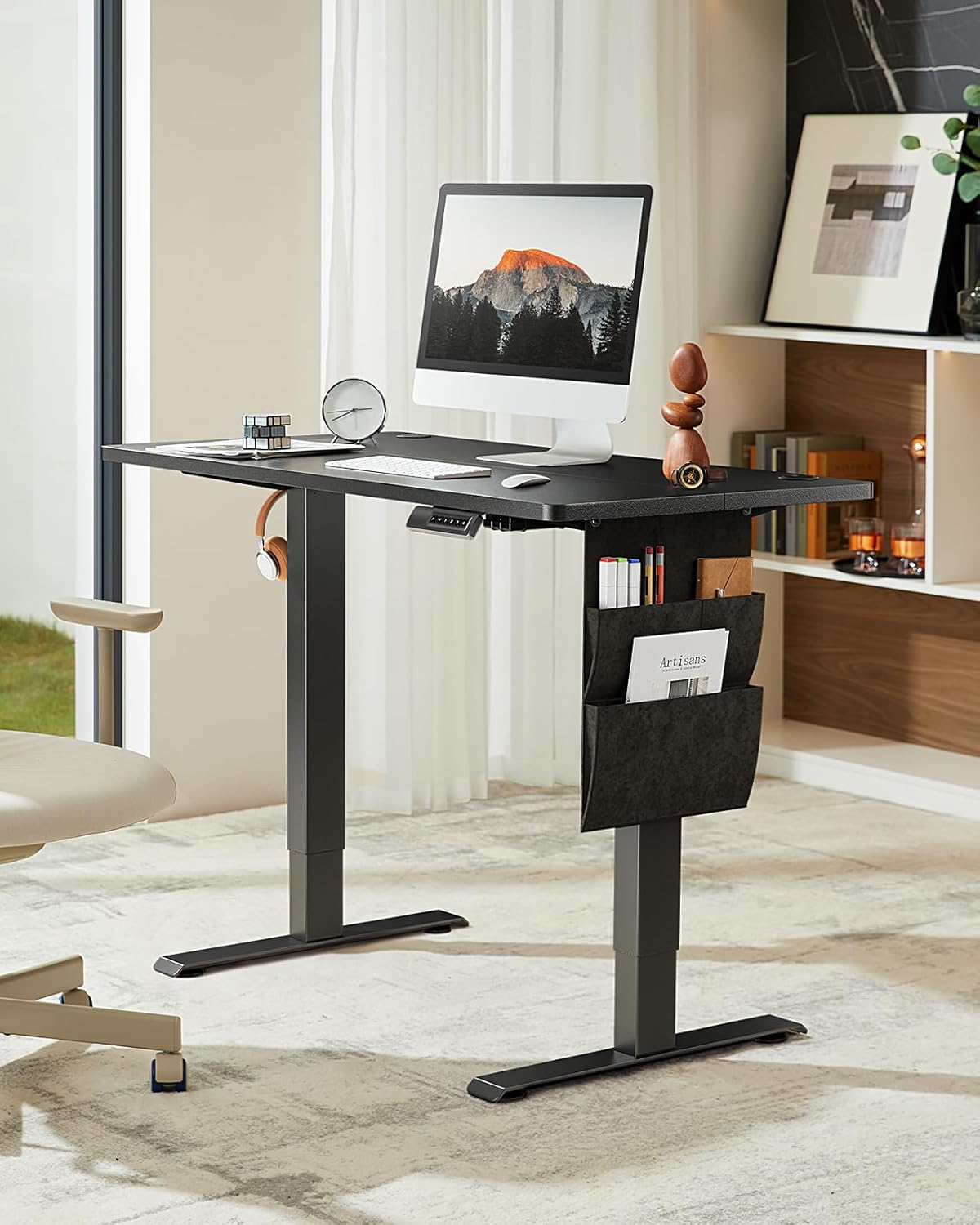 Marsail Staande bureau in hoogte verstelbaar, elektrisch sta-bureau met Staragetas, staand bureau voor thuiskantoor, computerbureau, vooraf ingestelde geheugen met hoofdtelefoonhaak, 100 x 60 cm