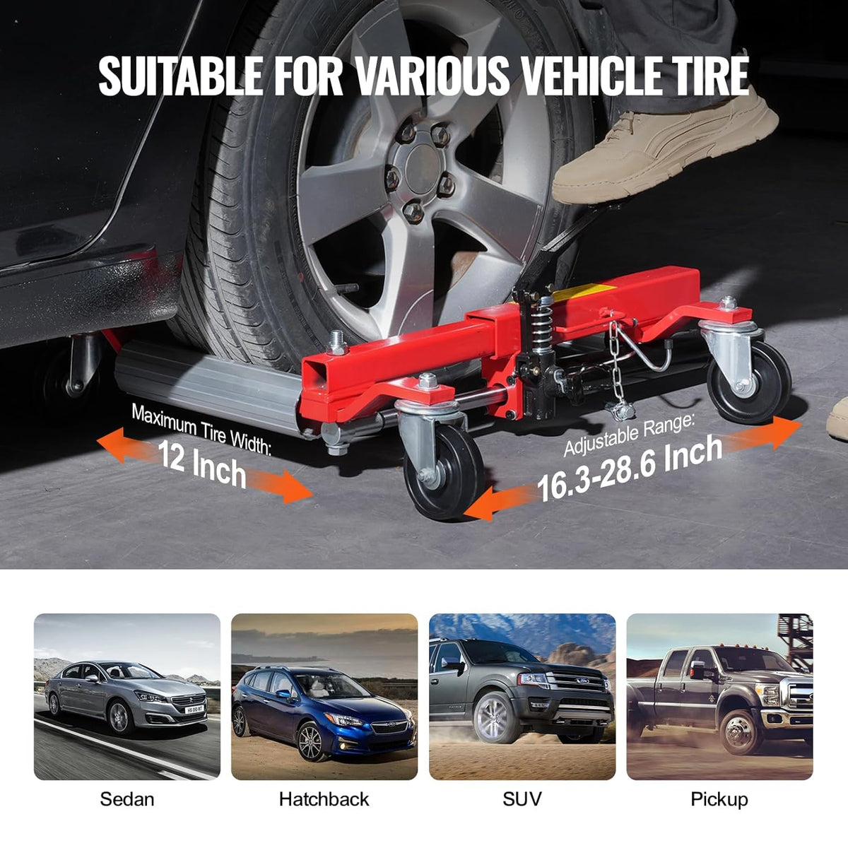 VEVOR 680 kg krik voor auto's, 360 graden draaibare wielen, hydraulische krik voor zware voertuigen, reparatie, verhuizing