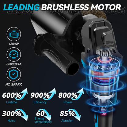 Accu-borstelslijper, compatibel met Makita 18 V, 8000 tpm, borstelloos, 800 W, verbeterde satijnmachine voor buitenrenovaties, 2 waaierborstels en accessoires (zonder accu)