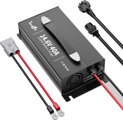 LiFePO4 Acculader – Batterijlader – Lithium Lader – 12V Accu Oplader – Slimme Snellader – 40A Laadstroom – Met Anderson-stekker en LED-display