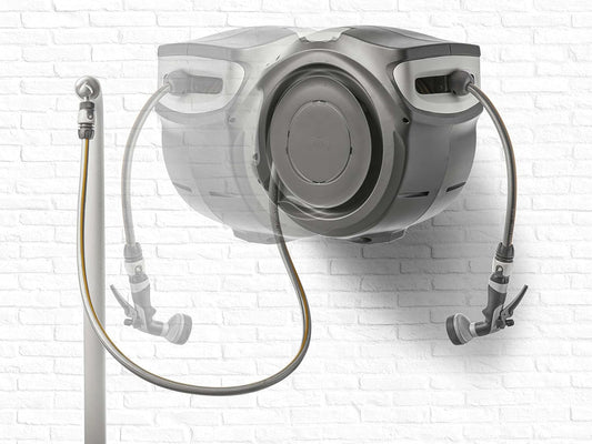 Wandslanghaspel – Slangbox – Tuinslanghouder – Slanghaspel Automatisch – Tuinslang Rek – 25 Meter Slang – 180° Draaibaar Met Irrigatiepistool 8 Straalsoorten