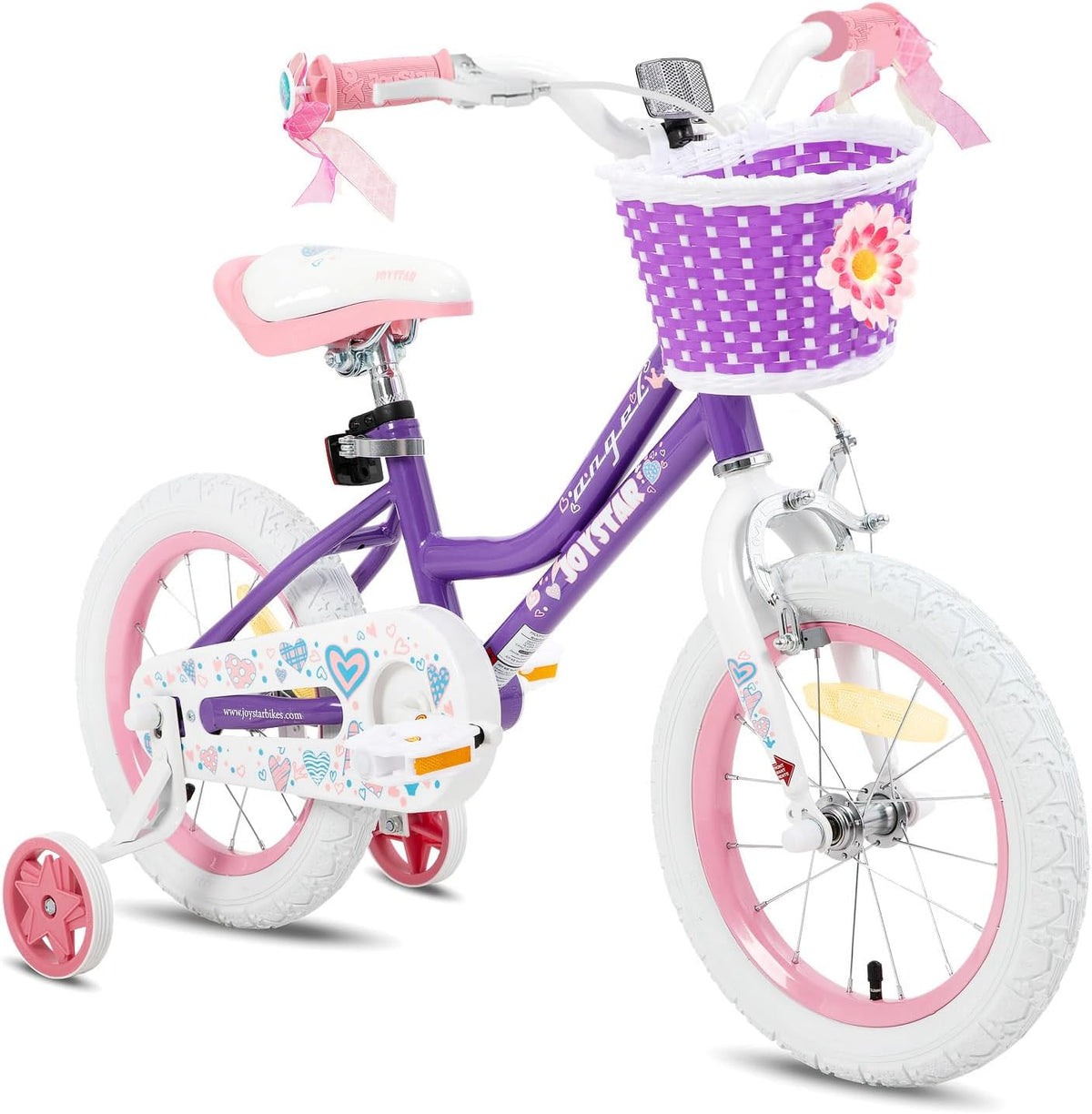 JOYSTAR Fairy 14/16/18 inch kinderfiets voor meisjes van 3 tot 9 jaar, meisjesfiets met stabilisator en mand