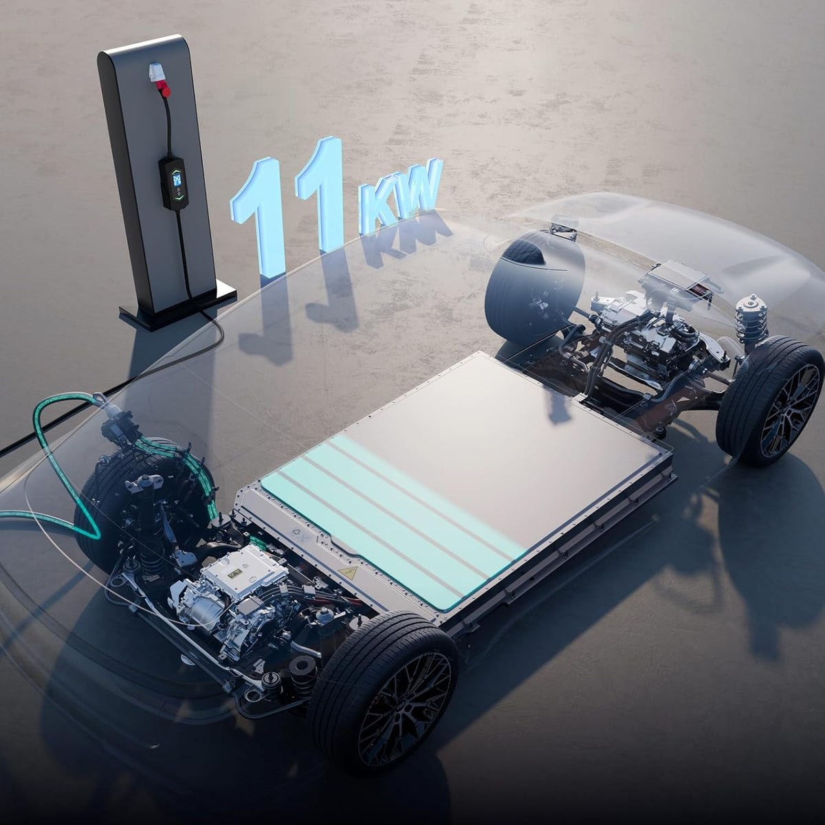 Mobile Wallbox 11 kW 5 m, 6-16 A 3-fasig type 2 oplaadkabel, draagbare EV oplader met digitaal display, instelbare stroom, mobiel laadstation voor elektrische voertuigen