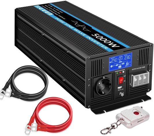 Omvormer – Spanning Omzetter – Stroomomzetter – UPS Stroomvoorziening – Zuivere Sinus – 5000W Continu Vermogen – 20A Laadfunctie Met Netprioriteit - QUORE