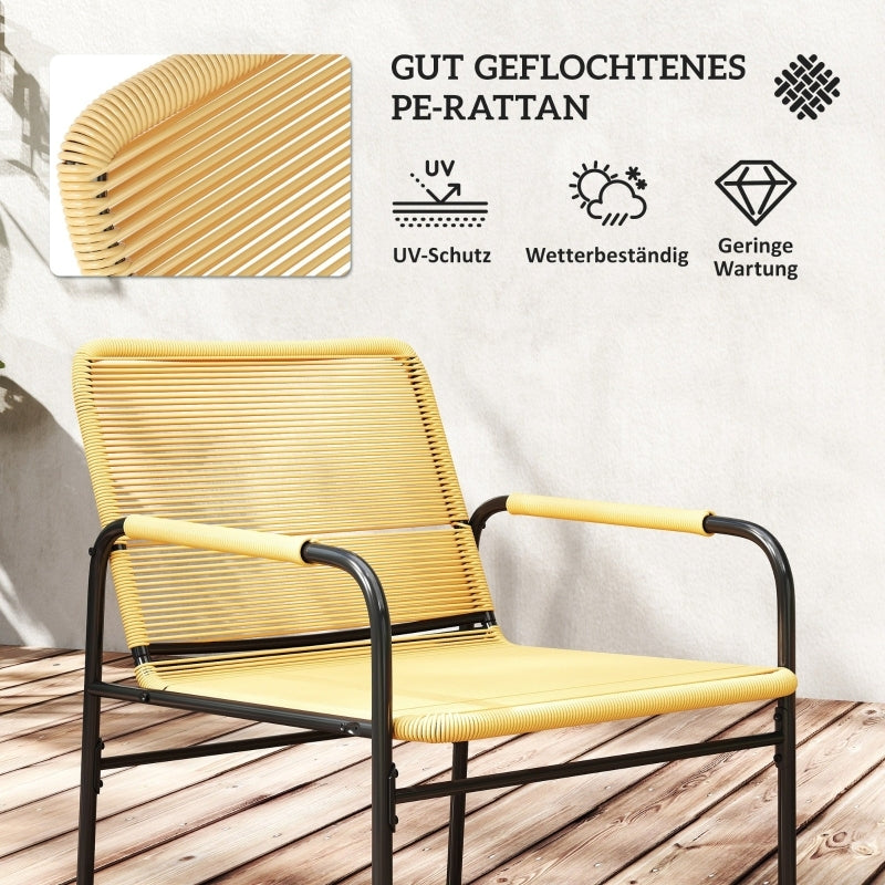 Rattan Bistro Set – Tuinset – Balkonset – Buitenmeubilair – Bistromeubel – Geel – Duurzaam PE-Rattan – Roestvrij Stalen Frame