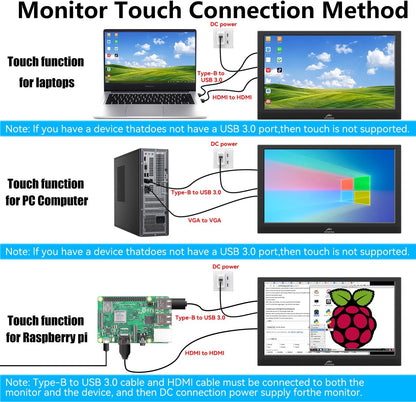 Kenowa Touch Screen Portable Monitor, 13.3 Inches, FHD 1080P External Monitor, HDMI, VGA, Portable Touchscreen, Built-in, Anti-Peep Display/Speaker/Stand for PC, Ras Pi, Laptop, PS4 - QUORE