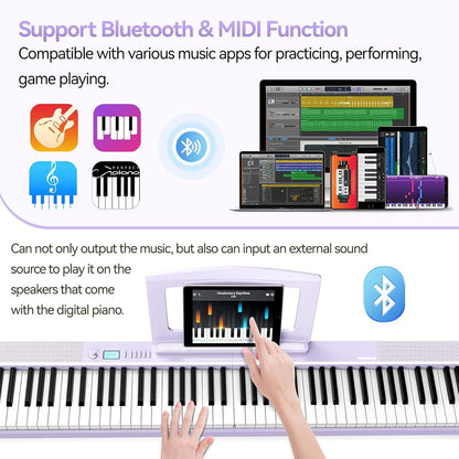 E-piano 88 toetsen – Keyboard Piano – Digitale Piano – Opvouwbare E-Piano – Elektrische Piano – Paars – Bluetooth en MIDI-ondersteuning – 1800 mAh Batterij