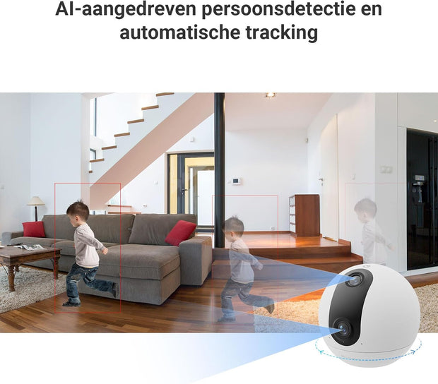 Beveiligingscamera - WiFi-bewakingscamera - Camerabewaking - met 360° - Dubbele Lens - 3MP+3MP - Automatische Tracking - Persoons - Dierdetectie - Tweewegaudio - 10m Nachtzicht Patrouille - Privacymodus - WiFi 6 - voor Binnen - Wit