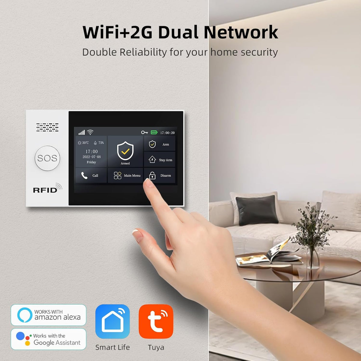 XNY Volledig touchscreen, draadloos alarmsysteem, huisalarminstallatie, complete set, GSM WLAN-alarminstallatie, woning met app-alarm, 24-delige kit (raam-deursensoren, bewegingsmelder,
