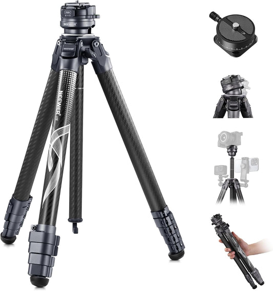 Neewer LITETRIP LT32 62" reisstatief koolstofvezel met ±15° nivelleringsbasis, afneembare middenas, snelle flip-gesp, 360° Pan Arca type QR-plaat compatibel met Peak Design Capture V3 (voormalig TP62)