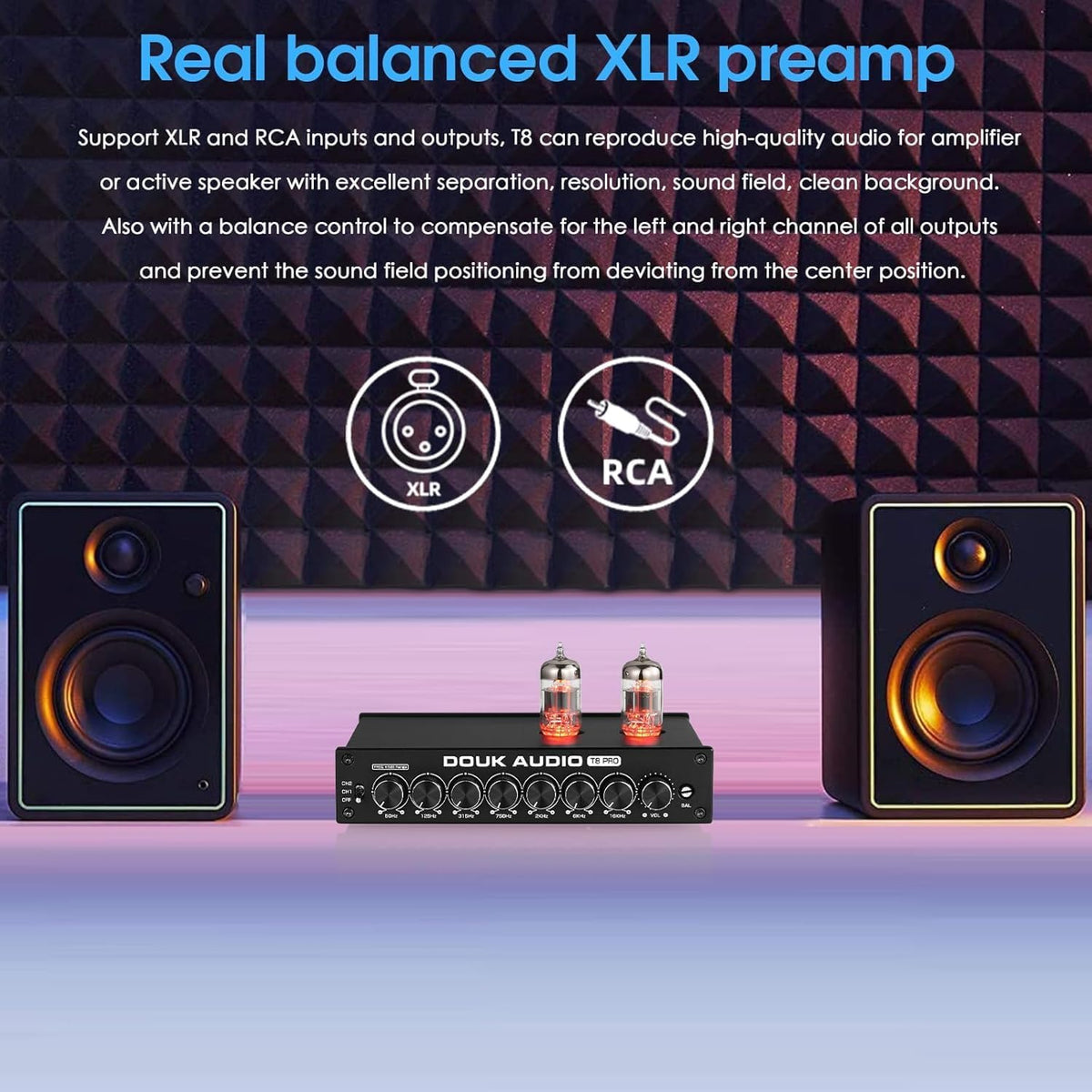Douk Audio HiFi vacuümbuizen, equalizer, 7-band, EQ-voorversterker, XLR Preamplifier Home (T8 PRO)