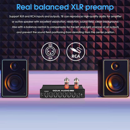 Douk Audio HiFi vacuümbuizen, equalizer, 7-band, EQ-voorversterker, XLR Preamplifier Home (T8 PRO)