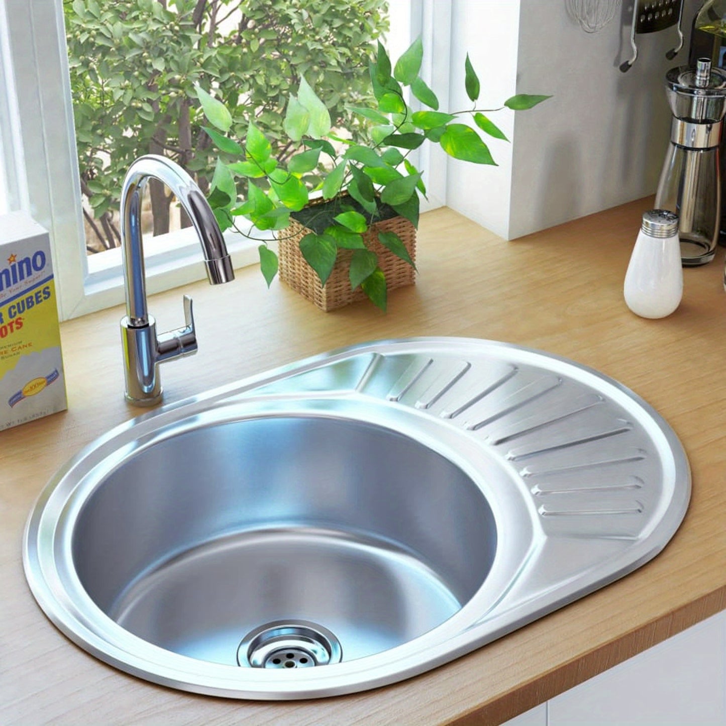 Inbouwspoelbak – Keukenspoelbak – Spoelbak – Gootsteen – Vaatwasbak – Roestvrij Staal – Ovaal Design – Ingebouwde Zeef En Sifon – Onderhoudsvriendelijk