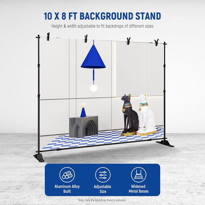 NEEWER NK-ST300 Achtergrondstandaard Heavy Duty met verbrede basis, 3 x 2,4 m achtergrondstandaard met 4 dwarsbalken, 2 telescopische stokken, 4 veerclips en draagtas voor fotoshoot studio party