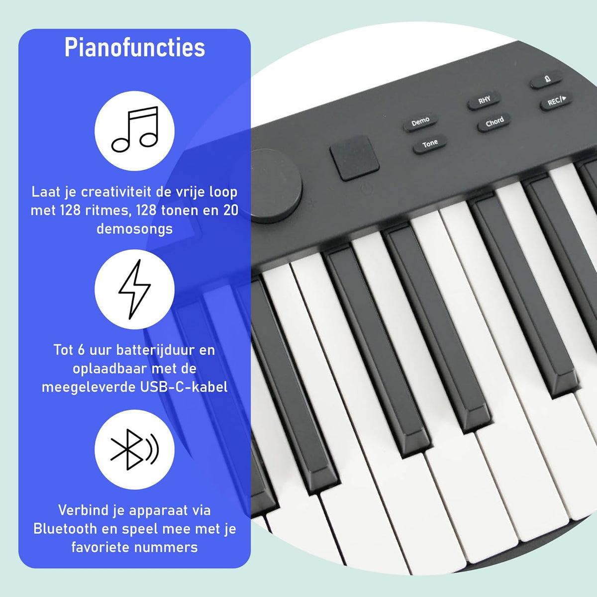 Opvouwbare Digitale Piano 88 Toetsen – Keyboard – Digitale Piano – Piano Keyboard – Vouwpiano – 88 Semi-Gewogen Toetsen – 128 Geluiden En 128 Ritmes