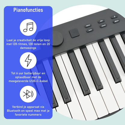 Opvouwbare Digitale Piano 88 Toetsen – Keyboard – Digitale Piano – Piano Keyboard – Vouwpiano – 88 Semi-Gewogen Toetsen – 128 Geluiden En 128 Ritmes