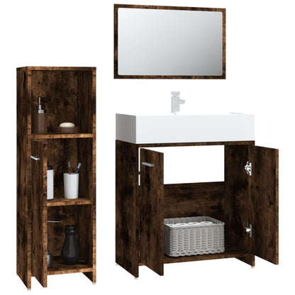 Badkamermeubel Set – Badkamerkast – Wastafelmeubel – Opbergkast Badkamer – Badkamermeubelen – Smokey Eiken Hout – Compact En Vochtbestendig