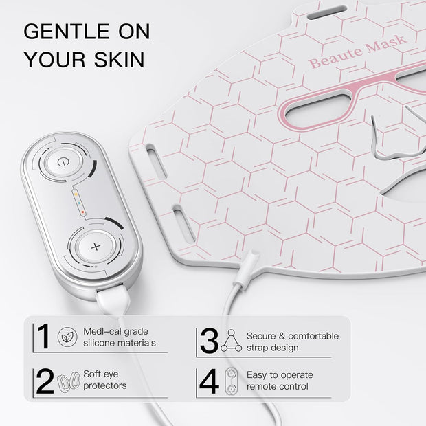 Lichttherapie - Rood Licht Therapie - LED-Therapie - LED-masker - Nabij-Infrarood Roodlicht - voor Gezicht - Flexibel Siliconen Lichttherapiemasker - voor Thuis - Gezichtsmaskers - Huidverzorging - Wit