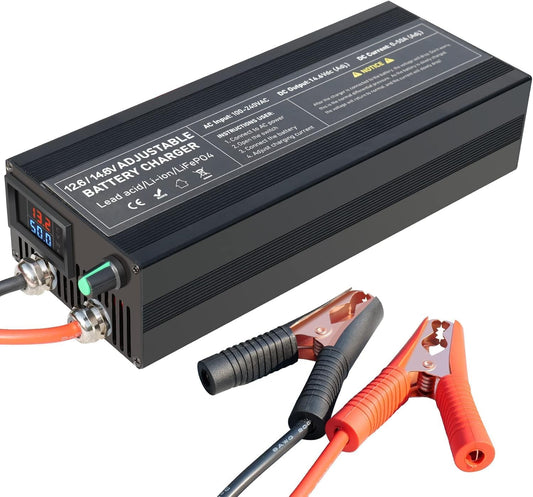 LiFePO4 Oplader met traploze regeling, intelligente 12V 50A acculader met activering van de lithiumbatterij voor auto, vrachtwagen, motorfiets, grasmaaier, boot, marine, lithiumbatterijen