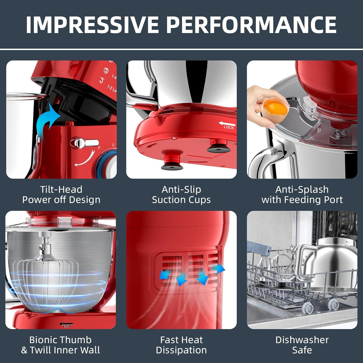Planetary kneedmachine, professionele keukenmachine, 6,5 l, 1500 W, multifunctioneel, 6 + P, snelheid, geluidsarm, elektrische mixer met kneedhaak, platte garde