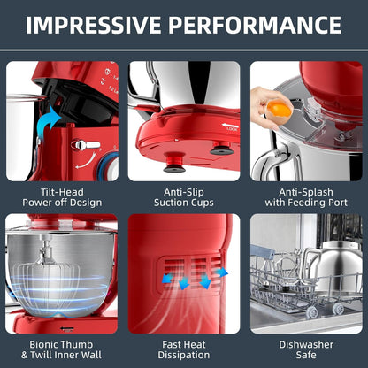 Planetary kneedmachine, professionele keukenmachine, 6,5 l, 1500 W, multifunctioneel, 6 + P, snelheid, geluidsarm, elektrische mixer met kneedhaak, platte garde