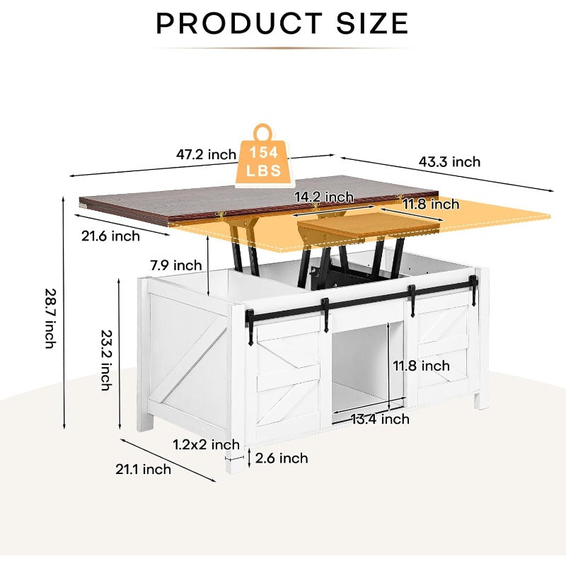 Salontafel – Koffietafel – Bijzettafel – Eettafel – Werkstation – Massief Hardhout – Verstelbaar Lift-Top Mechanisme
