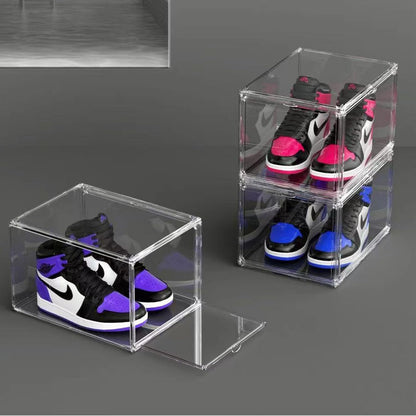 MECC Duidelijke schoenbox, stapelbare acrylschoenenkast, met magneetdeur, 36 x 27 x 20 cm (Clear Front Deur, 6 stuks)