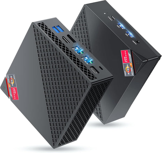 NiPoGi AM06 PRO Mini PC W-11 Pro AΜD Ryzen 7 7730U (8C/16T, tot 4,5 GHz), 16GB DDR4 512GB M.2 SSD, Mini Desktop Computer voor School/Kantoor, Dual LAN, 4K Triple Display, HDMI 2.0, Type-C, DP, WiFi 6