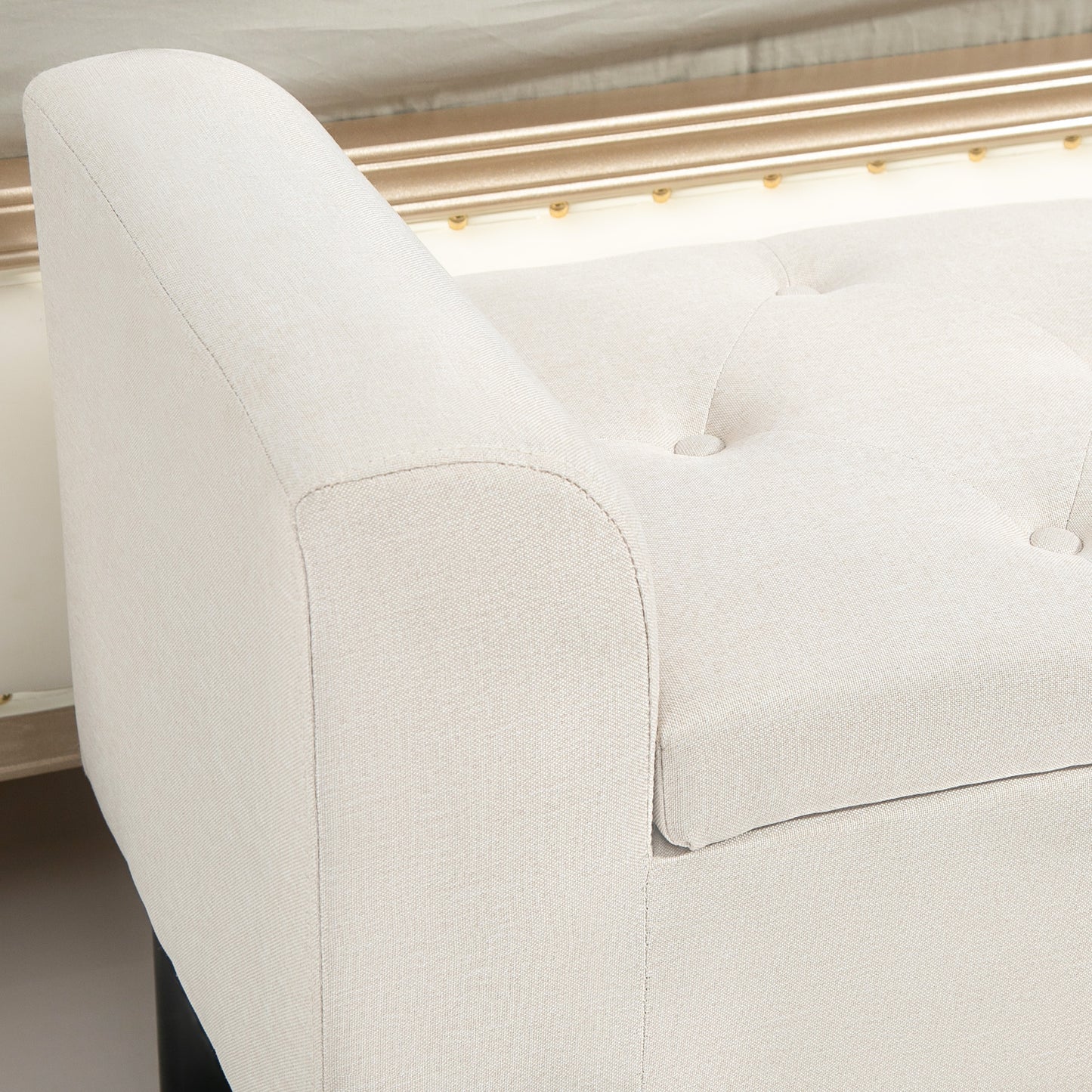 Opbergbank – Zetelbank – Slaapkamerbank – Woonkamerbank – Halbank – Beige Gestoffeerd – 130 Kg Draagkracht – 116 x 44 x 58 cm