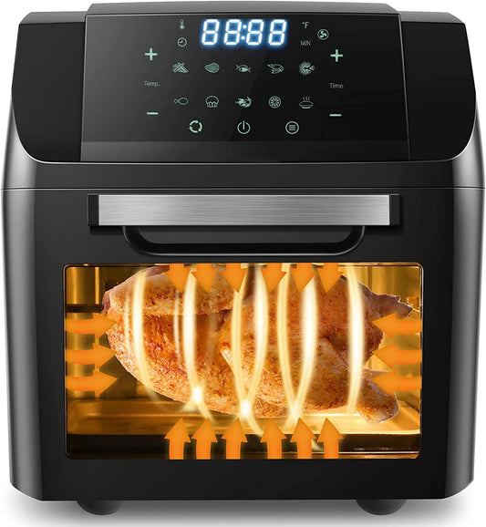 Nictemaw Olievrije friteuse van 12 liter, 1500 W, heteluchtfriteuse, heteluchtoven met 10 programma's, dehydrator, met LED-display (XXX-groot)