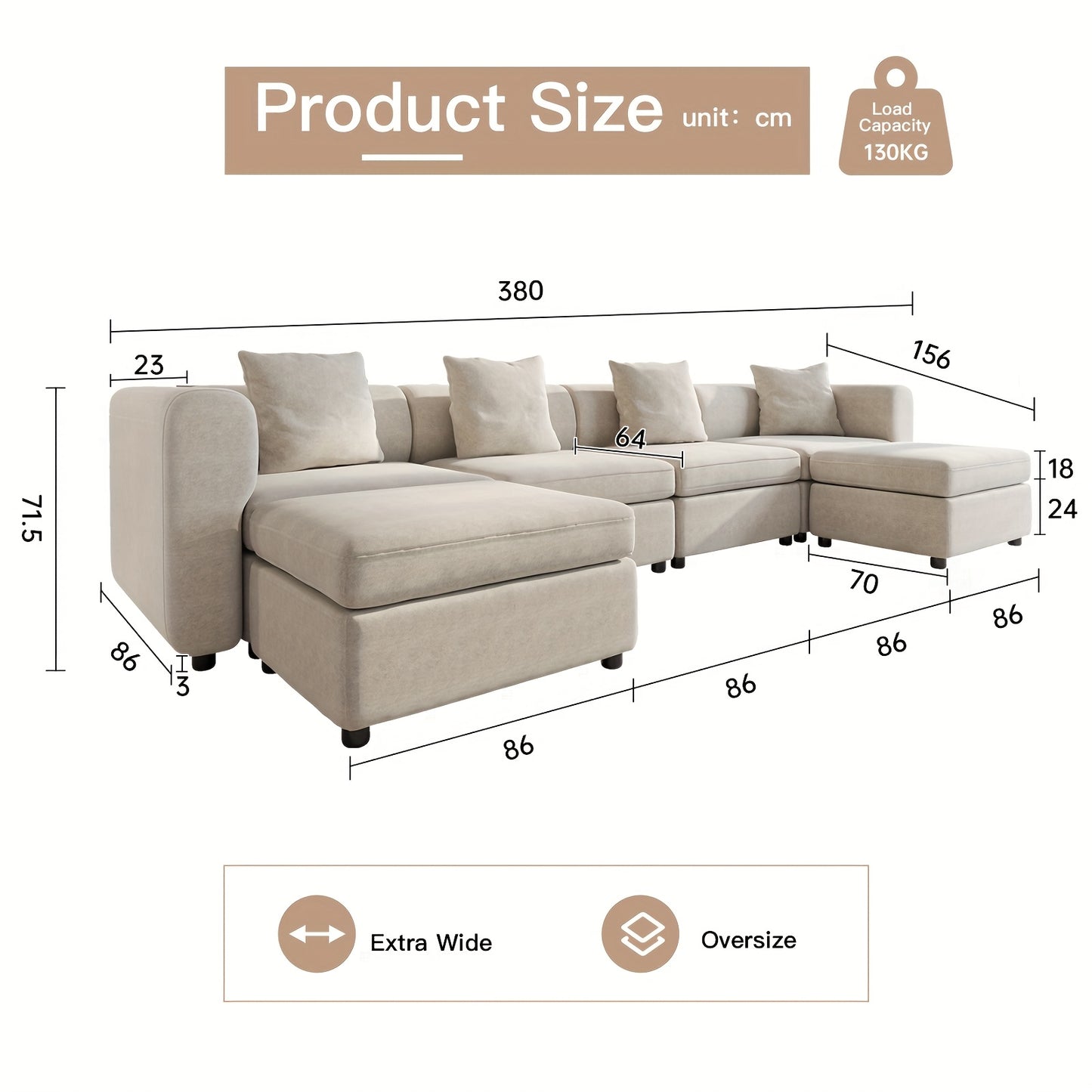 Moderne Modulaire Hoekbank – Loungebank – Zithoek – Sofa – Hoekzetel – 6-Persoons Beige Variant – Ruimtebesparend Ontwerp – Volledig Gemonteerd