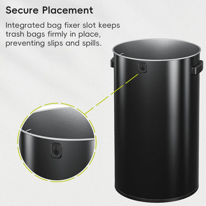 EKO Urban 24 gallon ronde zwarte roestvrijstalen open afvalbak, hoge commerciële prullenbak voor binnen/buiten, extra grote metalen vuilnisbak voor kantoor, restaurant, toilet, 90L