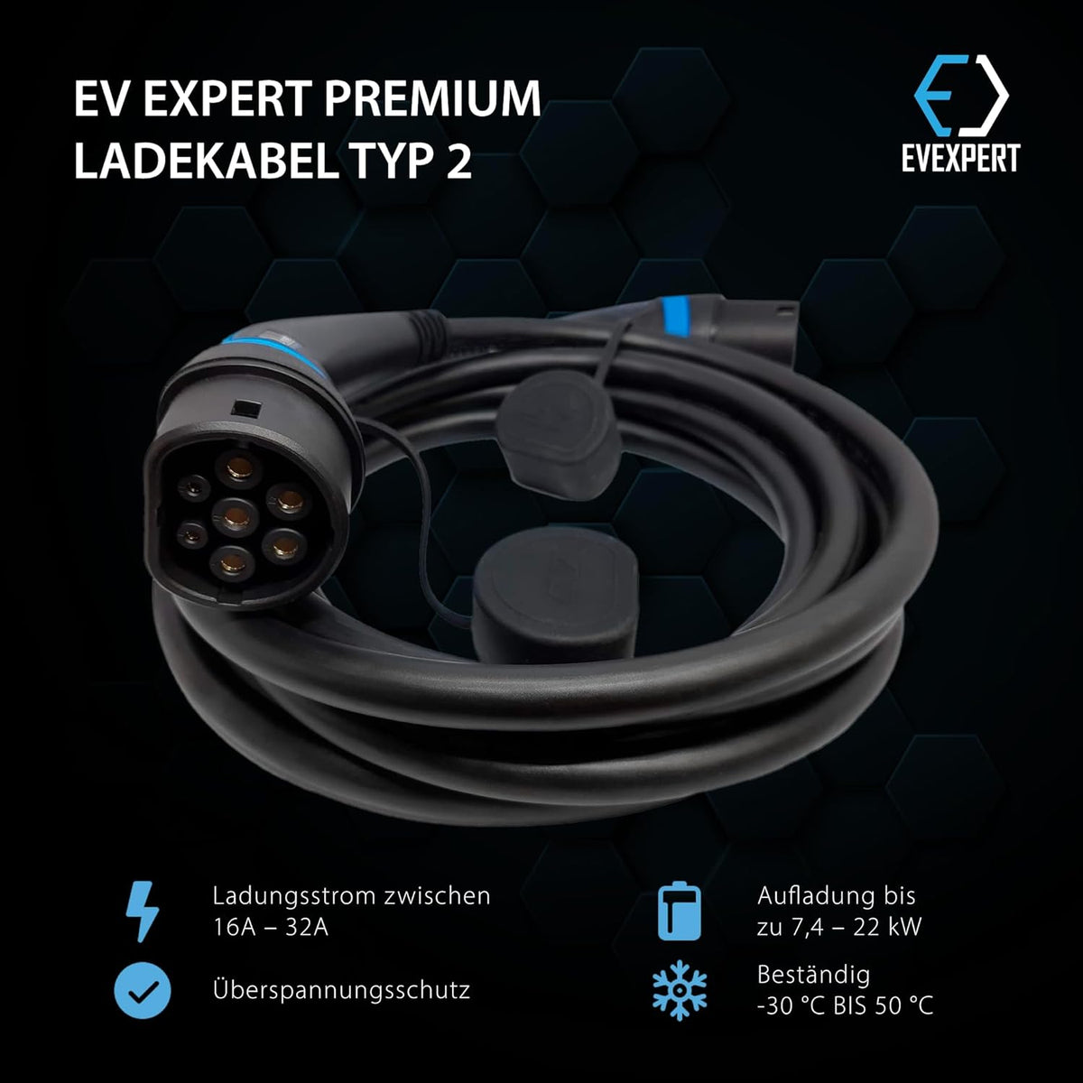 EV Expert Premium oplaadkabel type 2 | 32A | 1-3fase | 5-8 meter (1-fase / 5 meter)