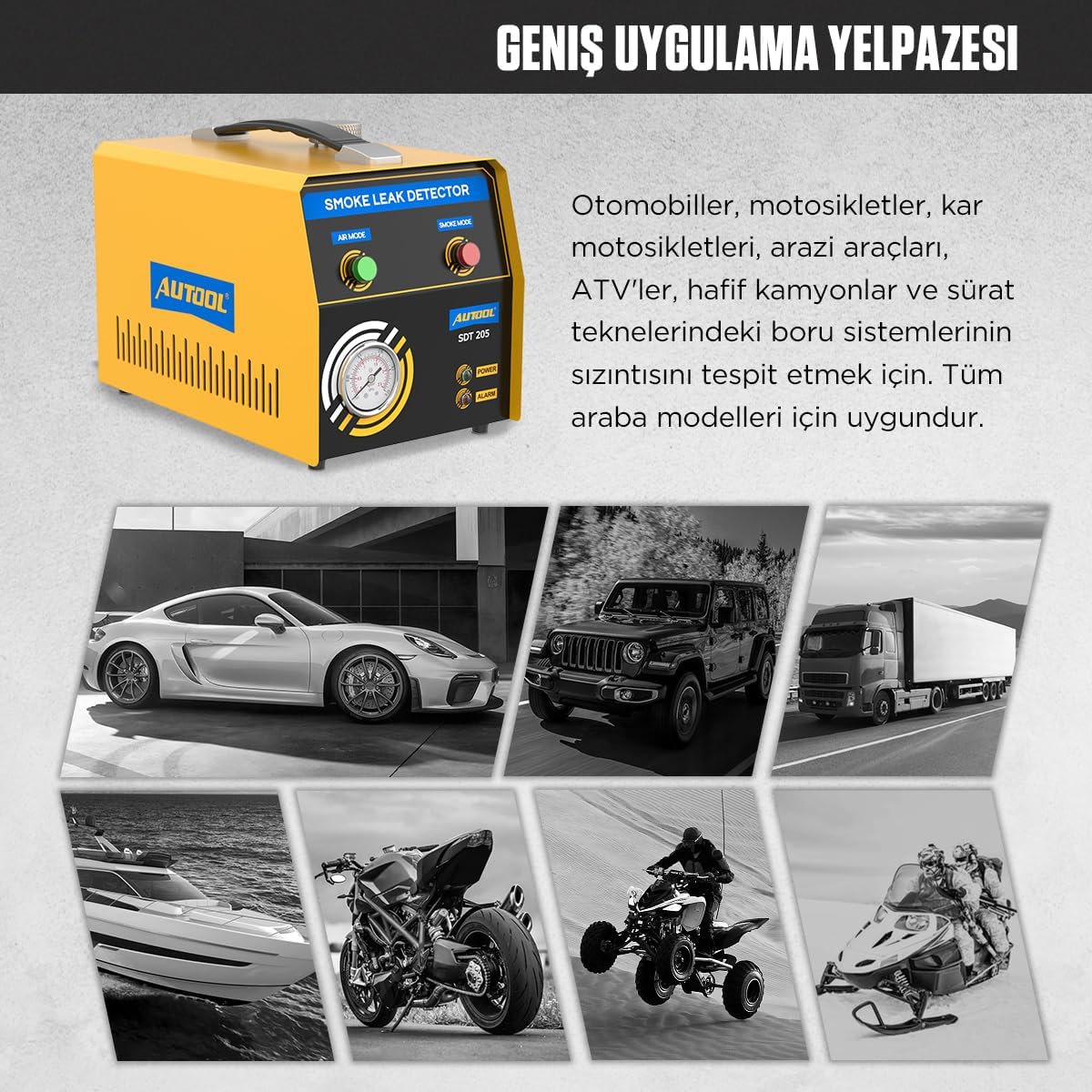 AUTOOL SDT205 Auto Rookmachine Lekdetector met Dual Modes, EVAP Systeem Brandstofleiding Lekkage Tester/Locator Diagnostisch Hulpmiddel voor Alle 12V Voertuigen, Evap-rookmachine met adapter