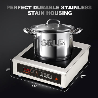 Commerciële inductiekookplaat 3500 W - 190-275 V - commerciële inductiekookplaat met 16 standen, 60-240 °C, 18 uur timer, roestvrij staal en glas