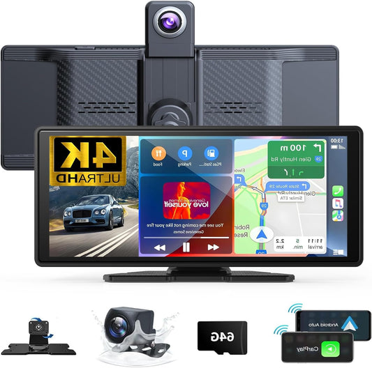 10.26" Wireless Carplay Screen 360 Rotation 4K Dash Cam Carplay/Android Car Car Stereo Car Audio Receiver with 1080p Backup Camera GPS Navigation/Mirror Link/Voice Control/Siri - QUORE