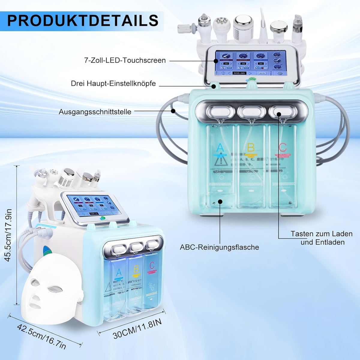 Hydrogen Oxygen Beauty Machine – Professioneel Gezichtsverzorgingsapparaat – Huidverzorgingsapparaat – Schoonheidsapparaat – Beauty Spa Apparaat – 7-in-1 met 6 functiekoppen – Waterstof- en zuurstoftechnologie