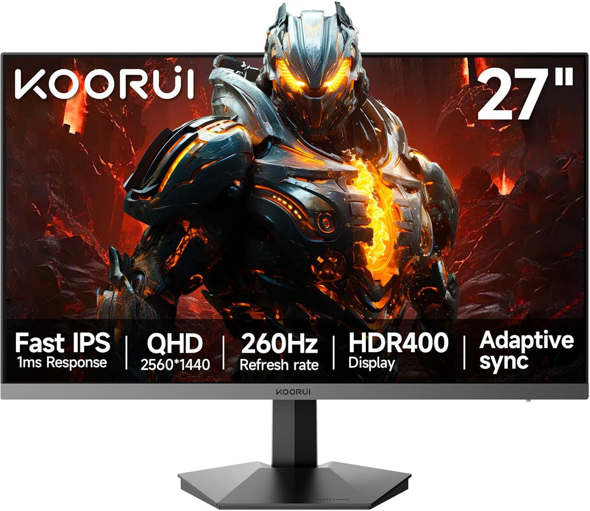 KOORUI 27 Zoll QHD 260Hz 1ms IPS Gaming Monitor, Flat PC Bildschirm,HDR400, 99% sRGB, HDMI/DP, schwarz - Ideal for Competitive Gaming & Homeoffice - QUORE