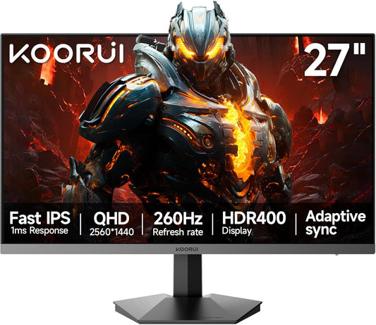 KOORUI 27 Zoll QHD 260Hz 1ms IPS Gaming Monitor, Flat PC Bildschirm,HDR400, 99% sRGB, HDMI/DP, schwarz - Ideal for Competitive Gaming & Homeoffice - QUORE